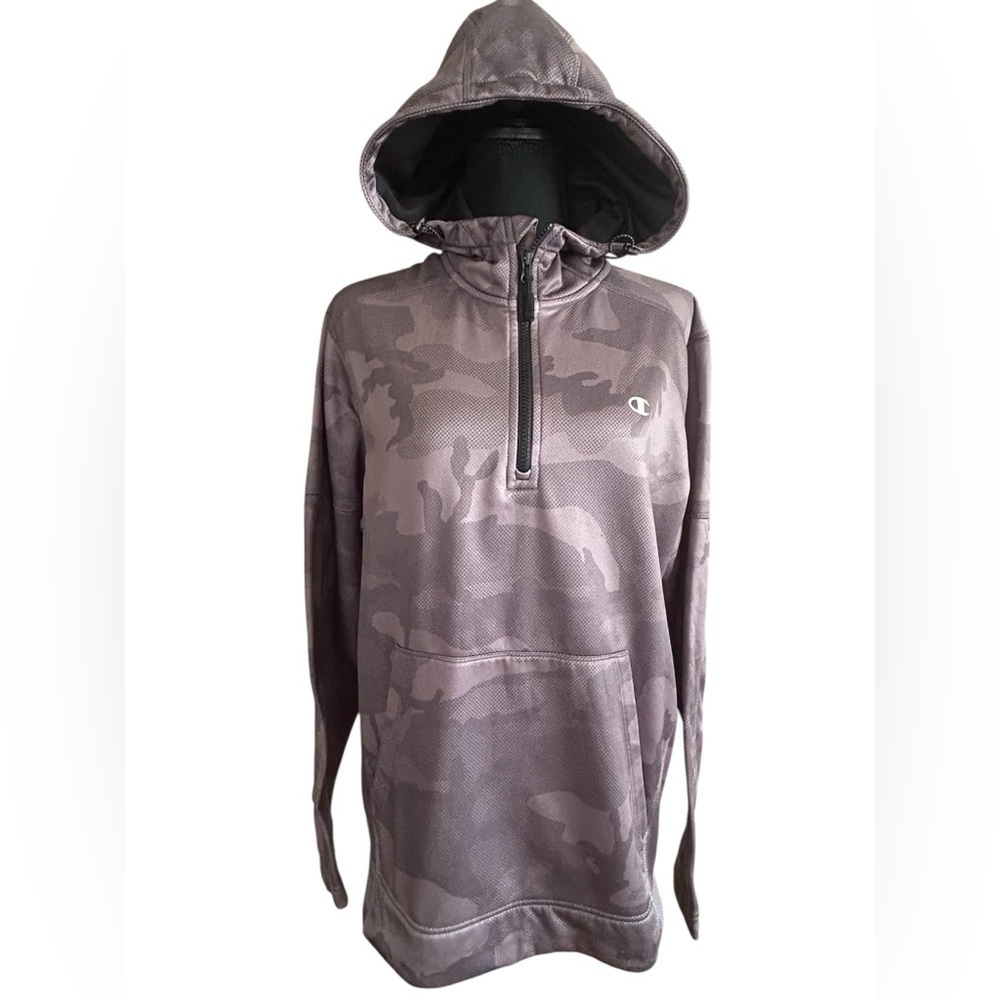 Champion Gray Camo Quarter Zip Hoodie Athletic Streetwear Athleisure Men’s Large